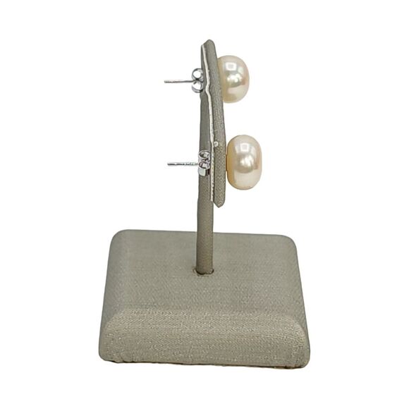 925 Sterling Silver 10mm Button Peach Cultured Freshwater Pearl‎ Stud Earrings - Picture 2 of 10